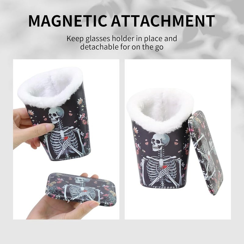 FlyingMage Store Plush Lined Eyeglasses Holder, Cute Magnetic PU Leather Glasses Stand Case for Women Men Kids - Image 3